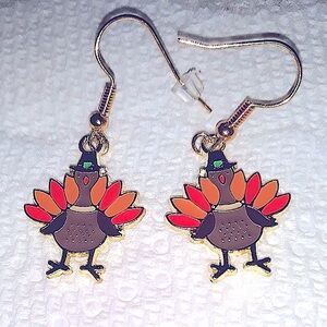 Thanksgiving Turkey Earrings Enamel Gold Pl Stainless Earwires Fall Birdie NEW